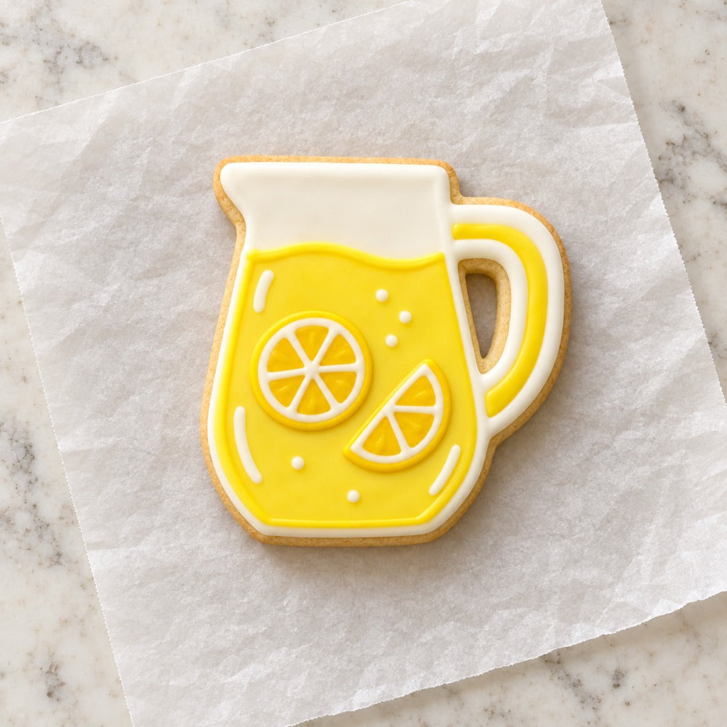 Lemonade Pitcher Cookie Cutter (decorated cookie mockup)