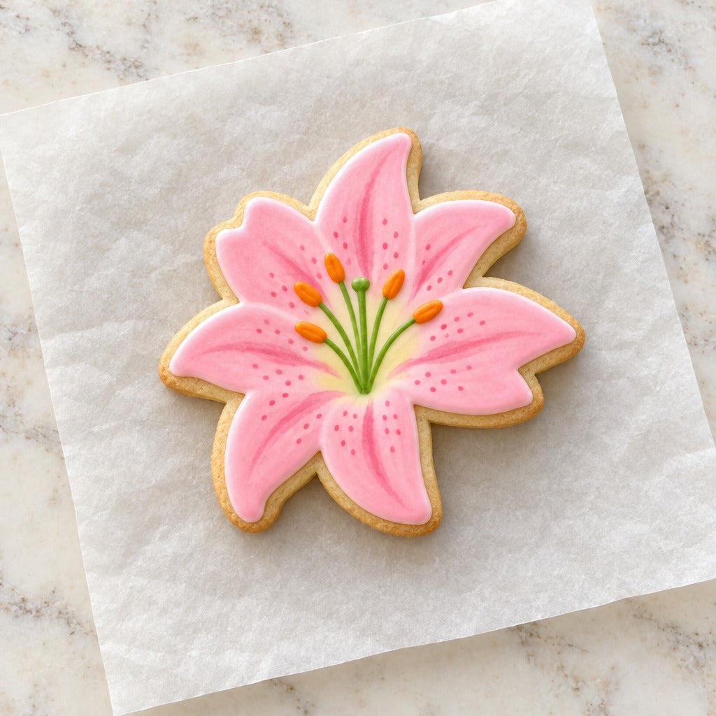 Lily Flower Outline Cookie Cutter (decorated cookie mockup)
