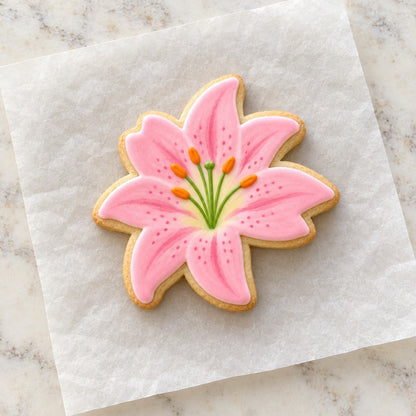 Lily Flower Outline Cookie Cutter (decorated cookie mockup)