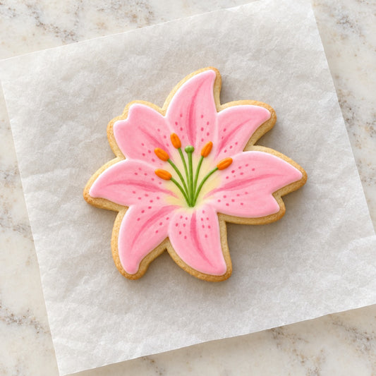 Lily Flower Outline Cookie Cutter (decorated cookie mockup)