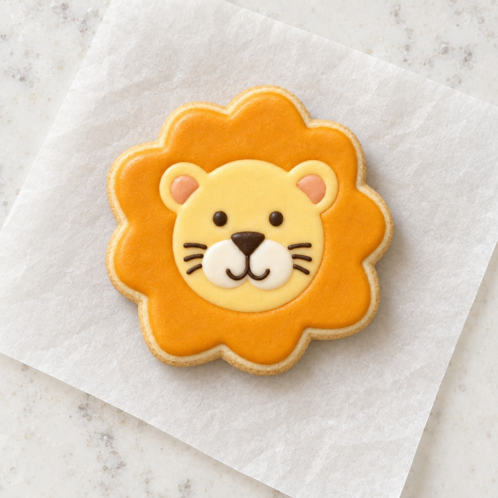 Lion Face Cookie Cutter (decorated cookie mockup)