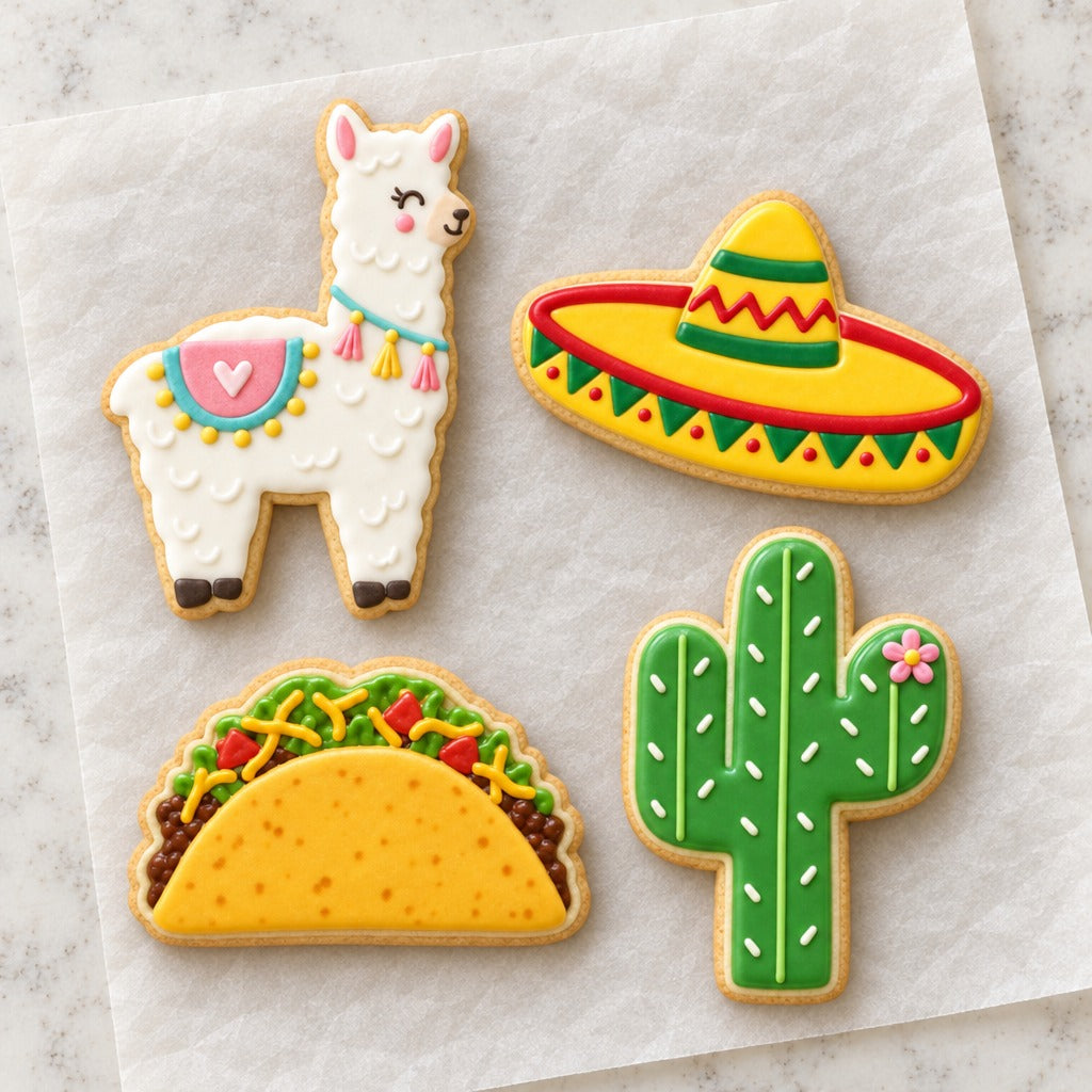 Llama Fiesta Cookie Cutter Set (decorated cookie mockup)