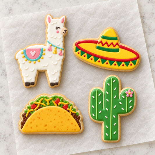 Llama Fiesta Cookie Cutter Set (decorated cookie mockup)