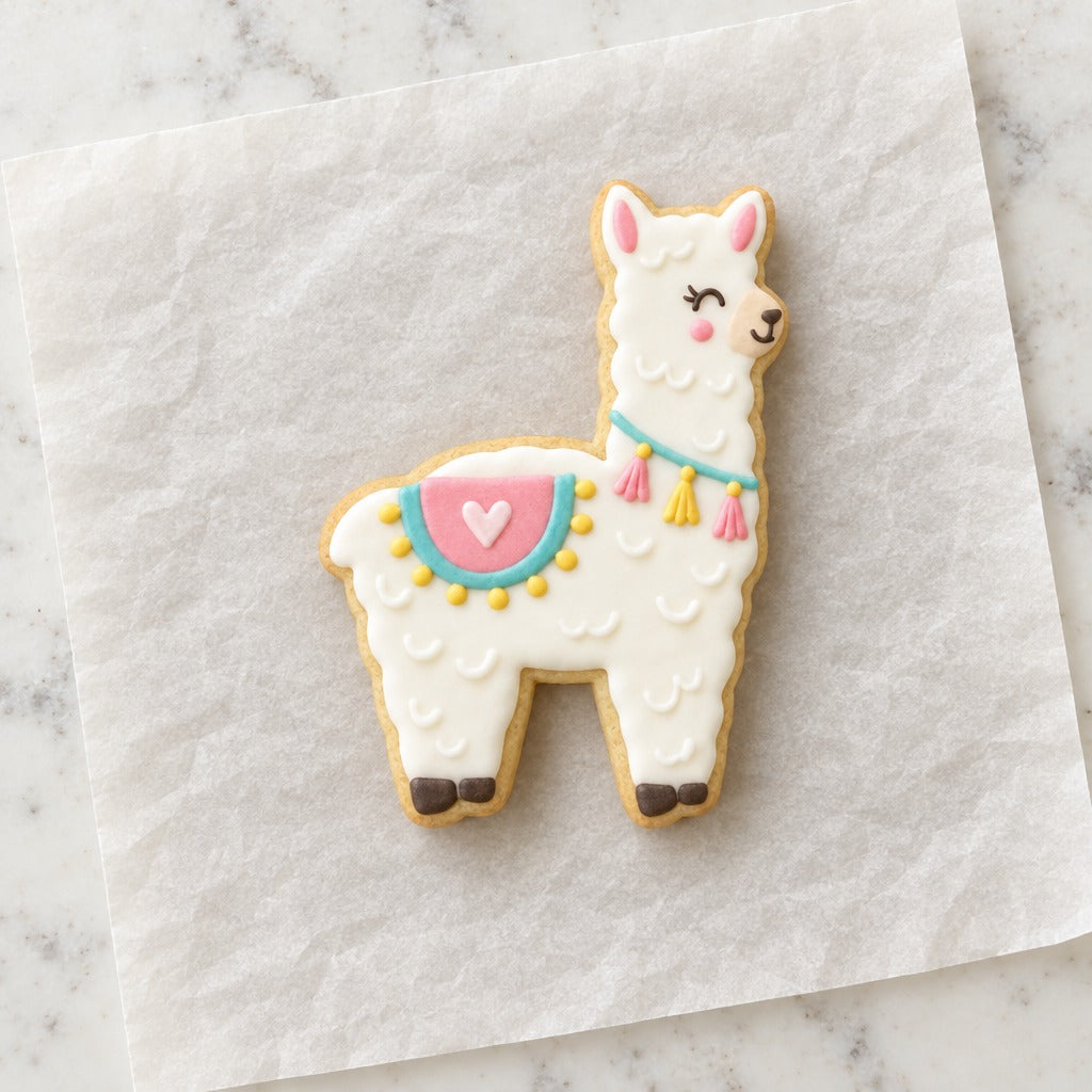 Llama Outline Cookie Cutter (decorated cookie mockup)