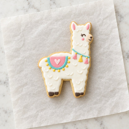 Llama Outline Cookie Cutter (decorated cookie mockup)