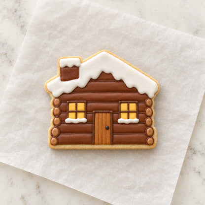 Log Cabin Outline Cookie Cutter (decorated cookie mockup)