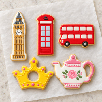 London England Cookie Cutter Set (decorated cookie mockup)