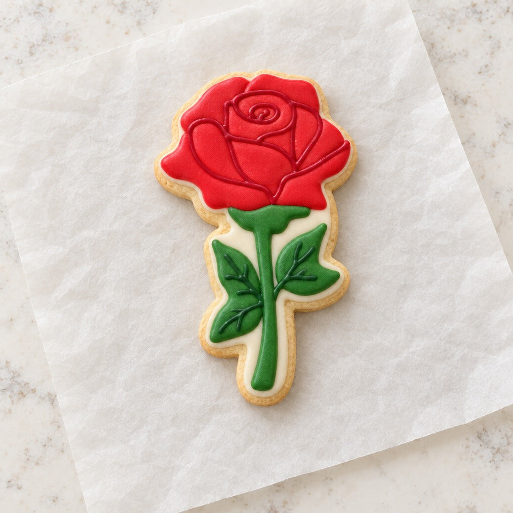 Long Stem Rose Cookie Cutter (decorated cookie mockup)