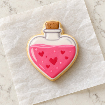 Love Potion Outline Cookie Cutter (decorated cookie mockup)