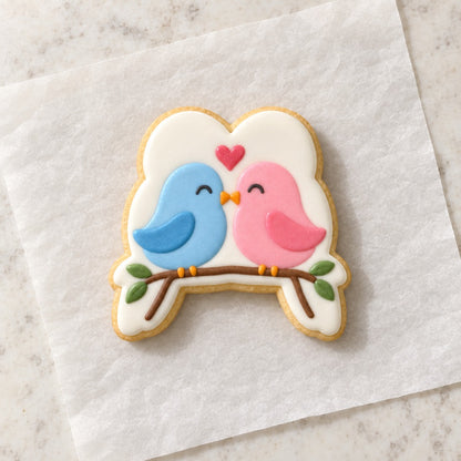 Lovebirds Outline Cookie Cutter (decorated cookie mockup)
