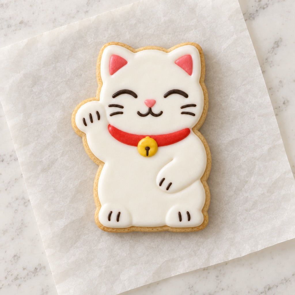 Lucky Cat Japanese Cookie Cutter (decorated cookie mockup)