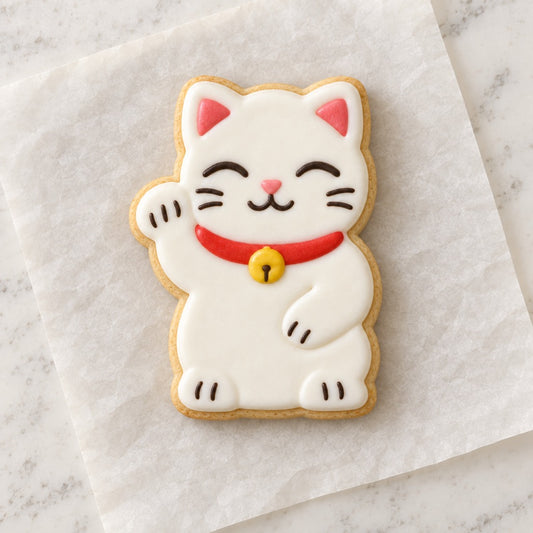 Lucky Cat Japanese Cookie Cutter (decorated cookie mockup)
