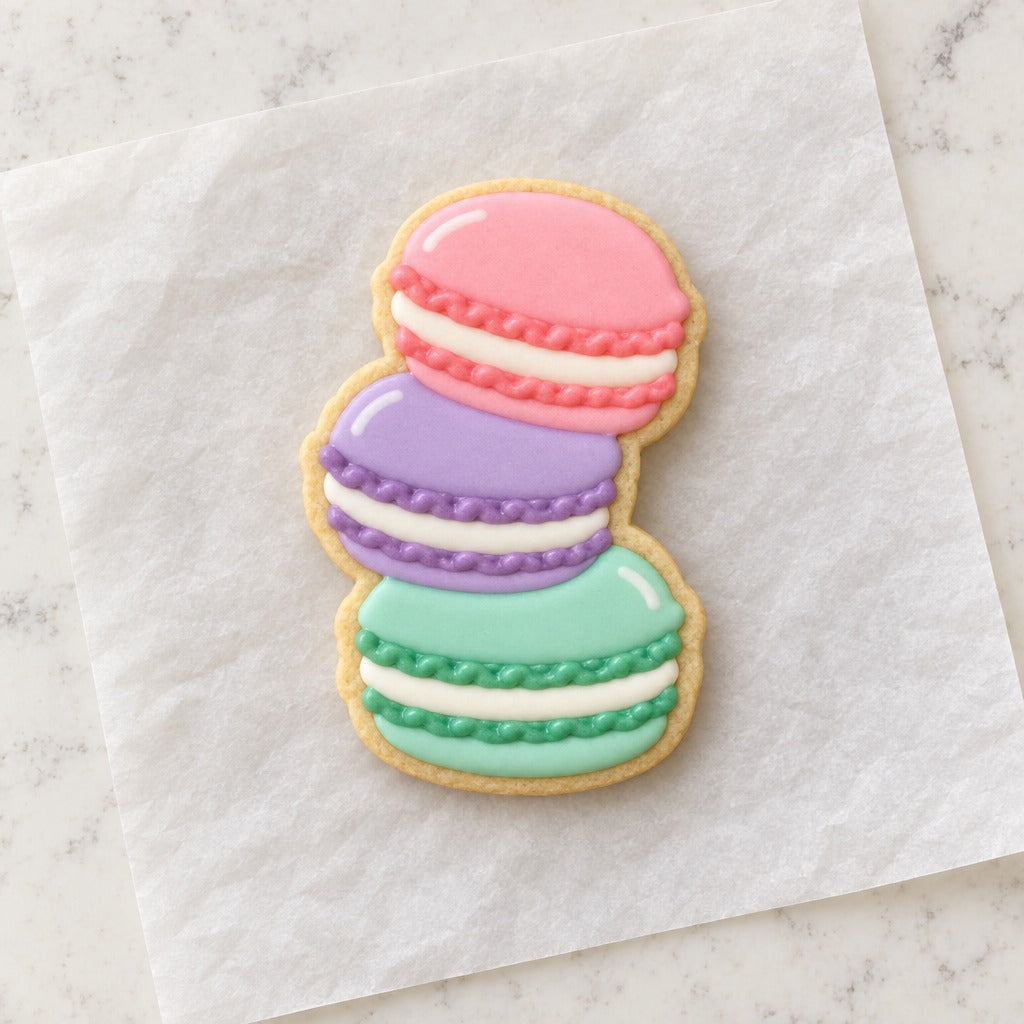 Macaron Stack Outline Cookie Cutter (decorated cookie mockup)