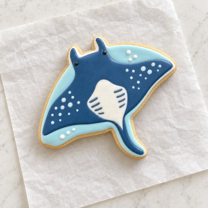 Manta Ray Outline Cookie Cutter (decorated cookie mockup)