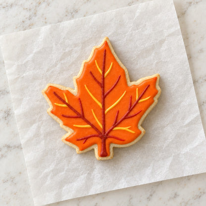 Maple Leaf Outline Cookie Cutter (decorated cookie mockup)