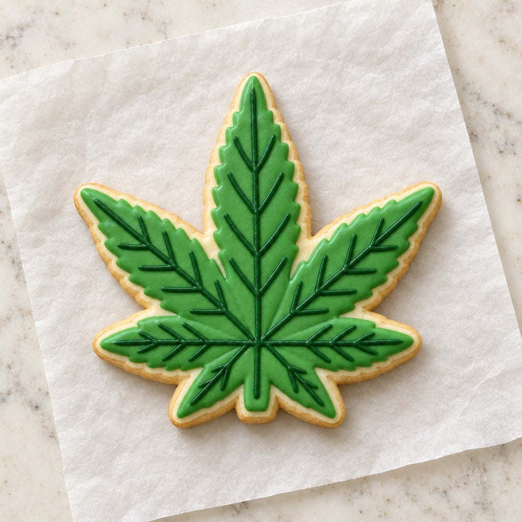 Marijuana Leaf Cookie Cutter (decorated cookie mockup)