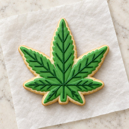 Marijuana Leaf Cookie Cutter (decorated cookie mockup)