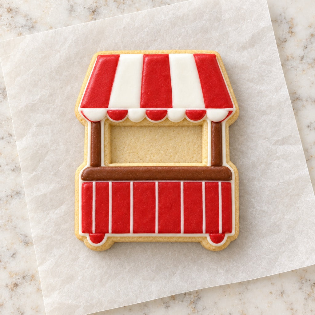 Market Stall Cookie Cutter (decorated cookie mockup)