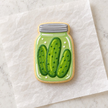Mason Pickle Jar Cookie Cutter (decorated cookie mockup)