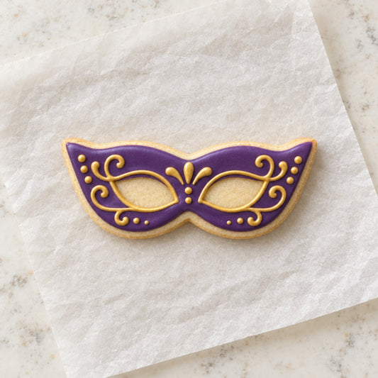 Pointed Masquerade Mask Cookie Cutter (decorated cookie mockup)