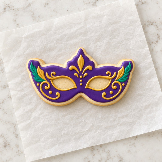 Masquerade Mask Cookie Cutter (decorated cookie mockup)