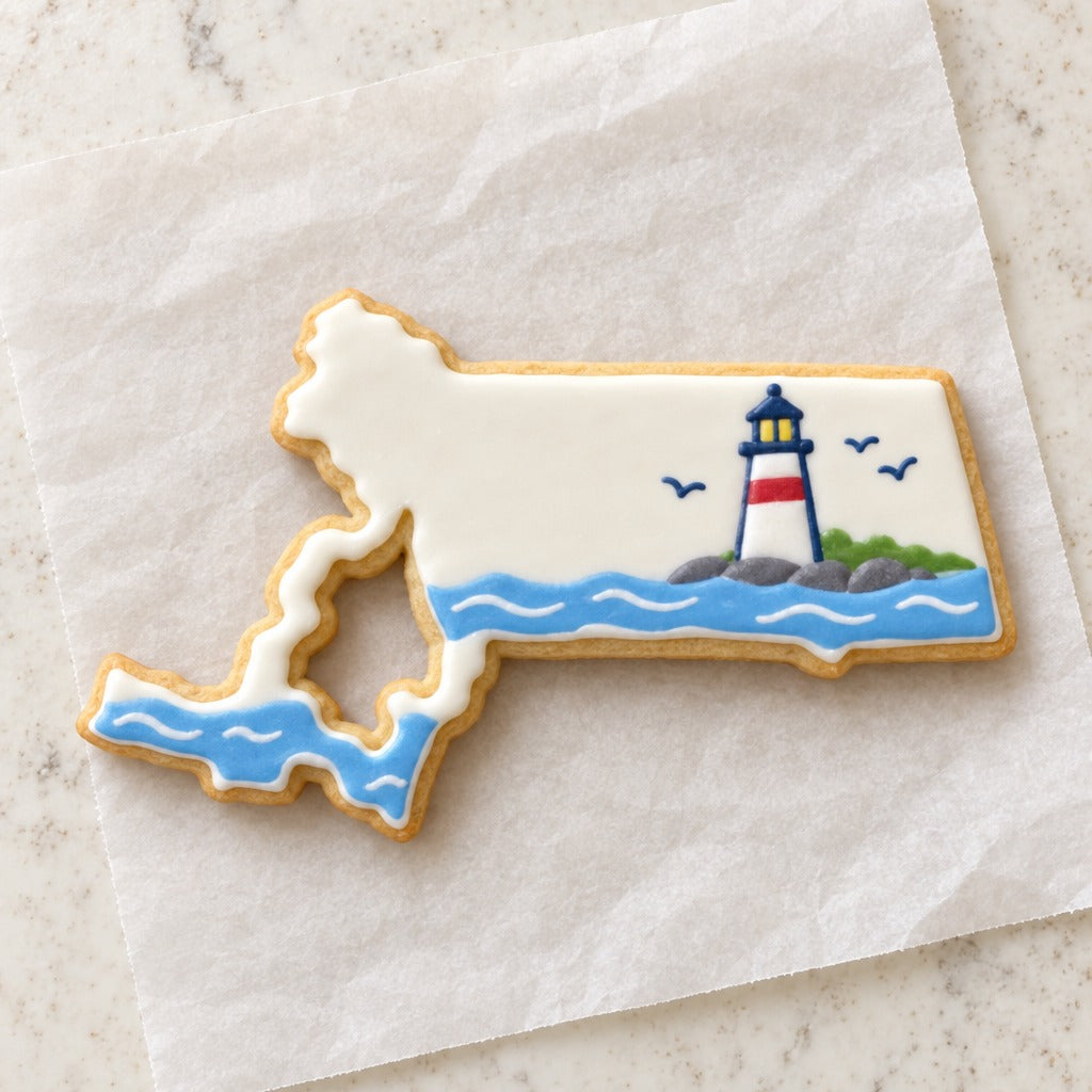 Massachusetts Cookie Cutter (decorated cookie mockup)