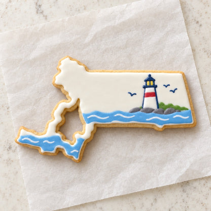 Massachusetts Cookie Cutter (decorated cookie mockup)
