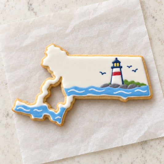 Massachusetts Cookie Cutter (decorated cookie mockup)