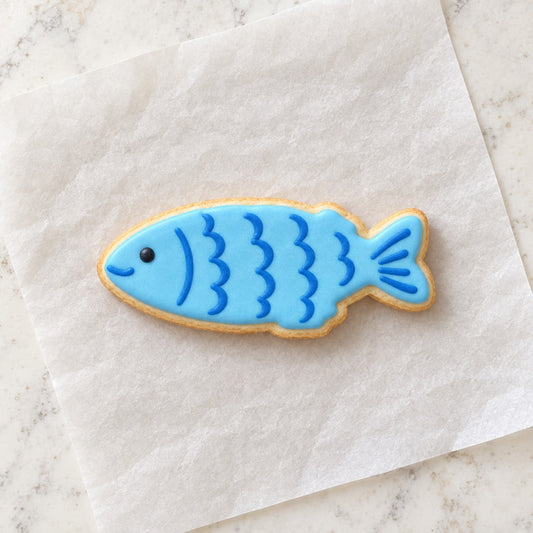 Mediterranean Fish Outline Cookie Cutter (decorated cookie mockup)