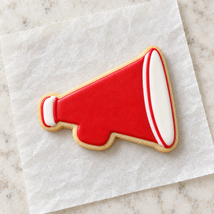Megaphone Outline Cookie Cutter (decorated cookie mockup)