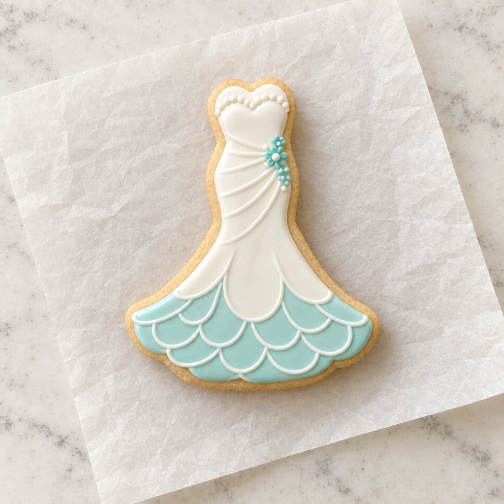 Mermaid Wedding Dress Cookie Cutter (decorated cookie mockup)