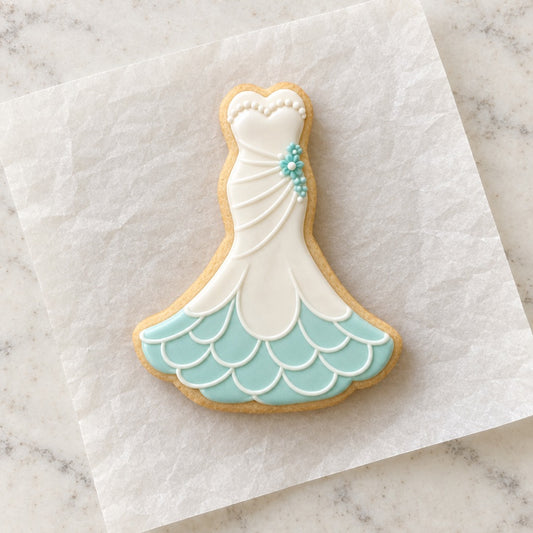 Mermaid Wedding Dress Cookie Cutter (decorated cookie mockup)
