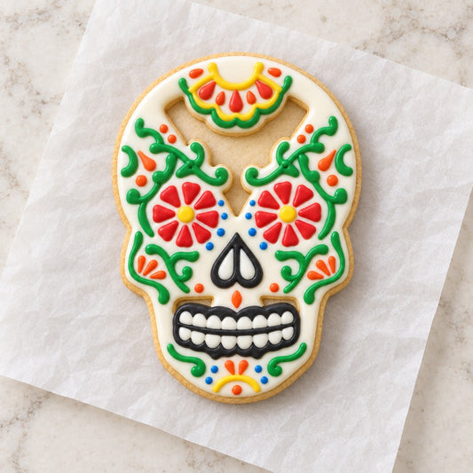 Mexican Skull Male Cookie Cutter (decorated cookie mockup)
