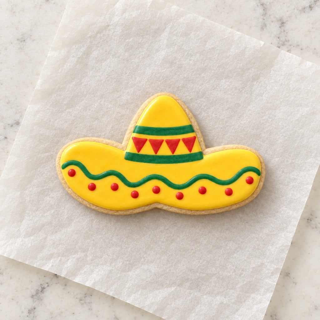 Mexican Sombrero Outline Cookie Cutter (decorated cookie mockup)