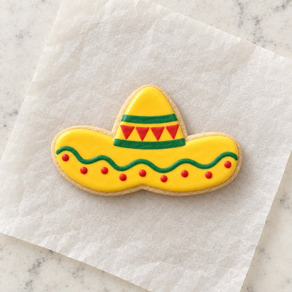 Mexican Sombrero Outline Cookie Cutter (decorated cookie mockup)