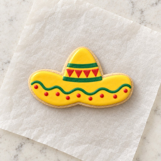 Mexican Sombrero Outline Cookie Cutter (decorated cookie mockup)