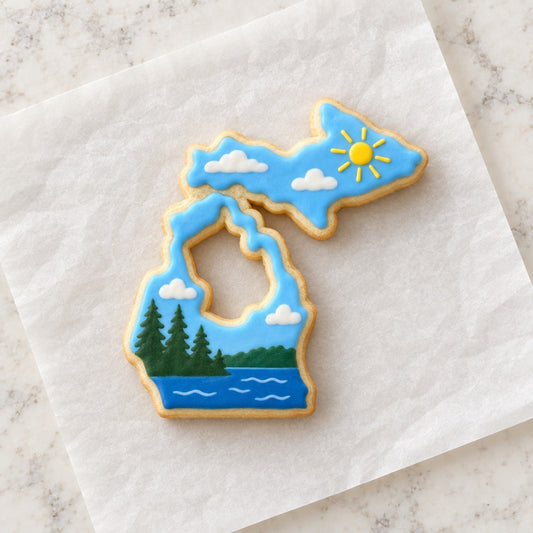 Michigan State Cookie Cutter (decorated cookie mockup)