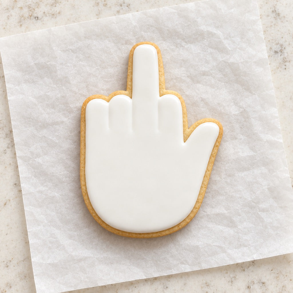 Middle Finger Cookie Cutter (decorated cookie mockup)