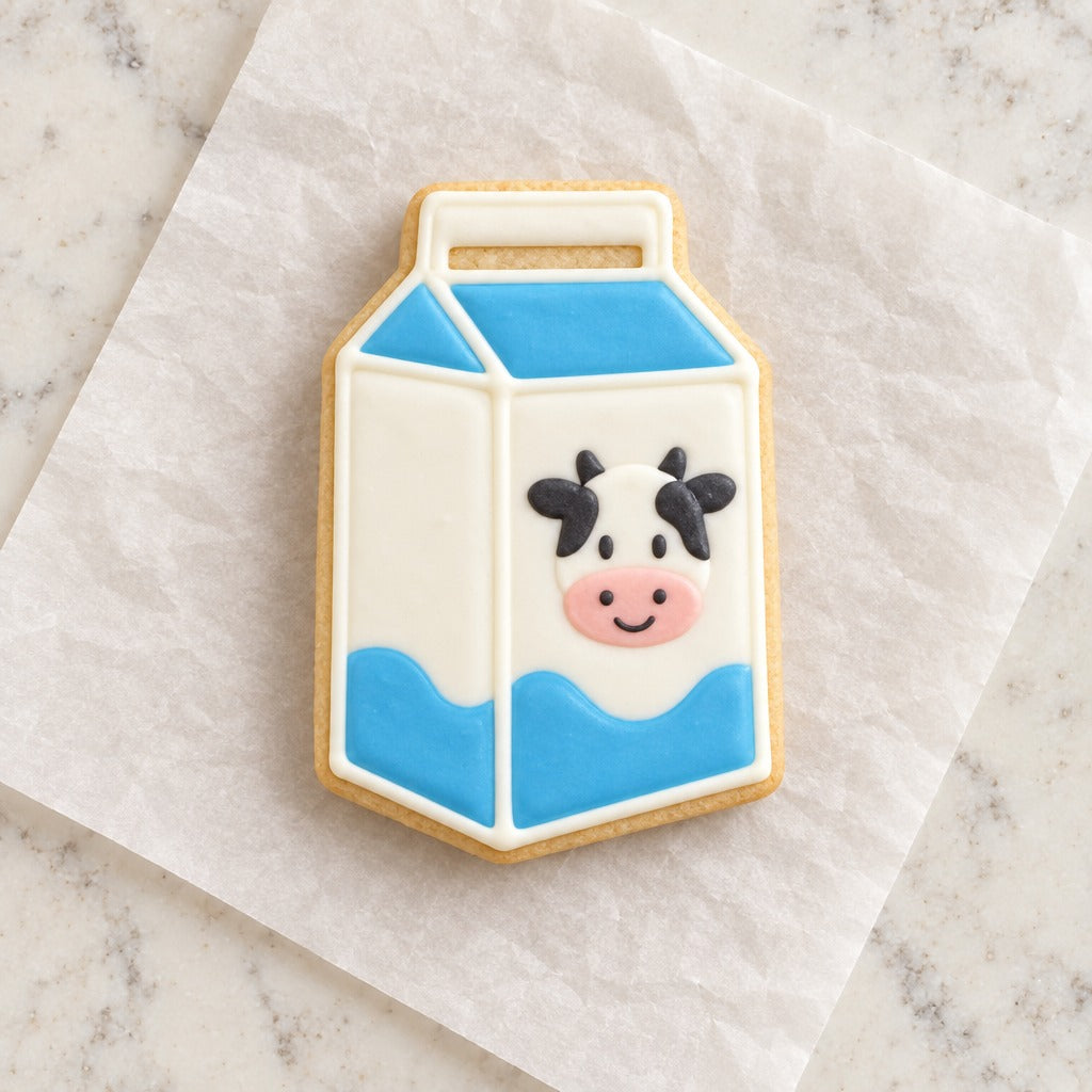 Milk Carton Cookie Cutter (decorated cookie mockup)