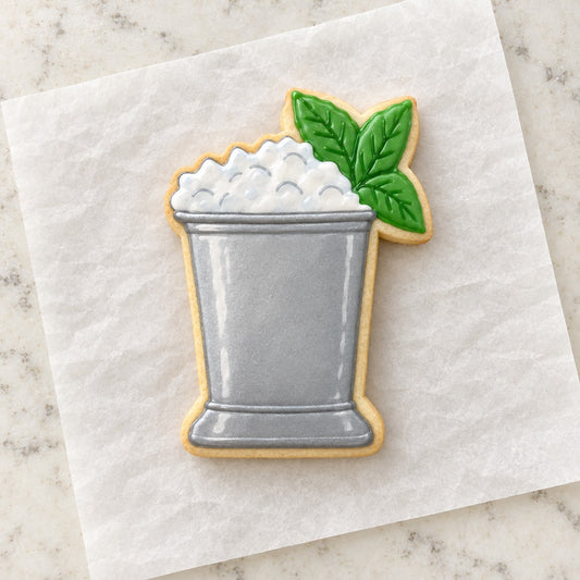 Mint Julep Outline Cookie Cutter (decorated cookie mockup)