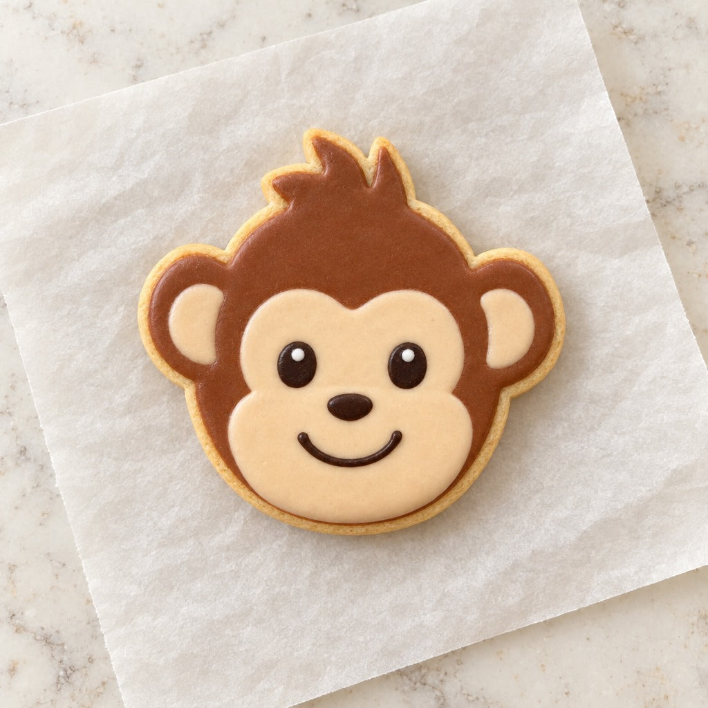 Monkey Face Outline Cookie Cutter (decorated cookie mockup)