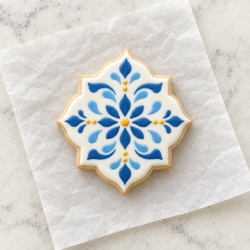 Moroccan Geometric Shape Cookie Cutter (decorated cookie mockup)