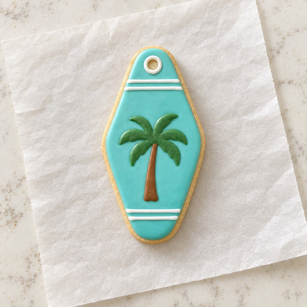 Motel Key Outline Cookie Cutter (decorated cookie mockup)