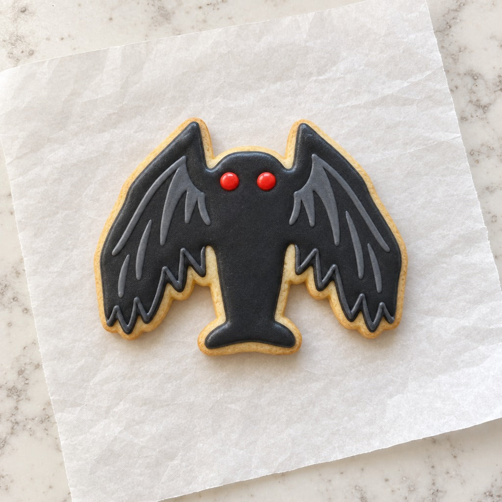 Mothman Cookie Cutter (decorated cookie mockup)