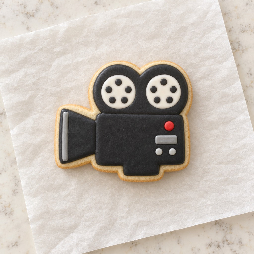 Movie Camera Cookie Cutter (decorated cookie mockup)
