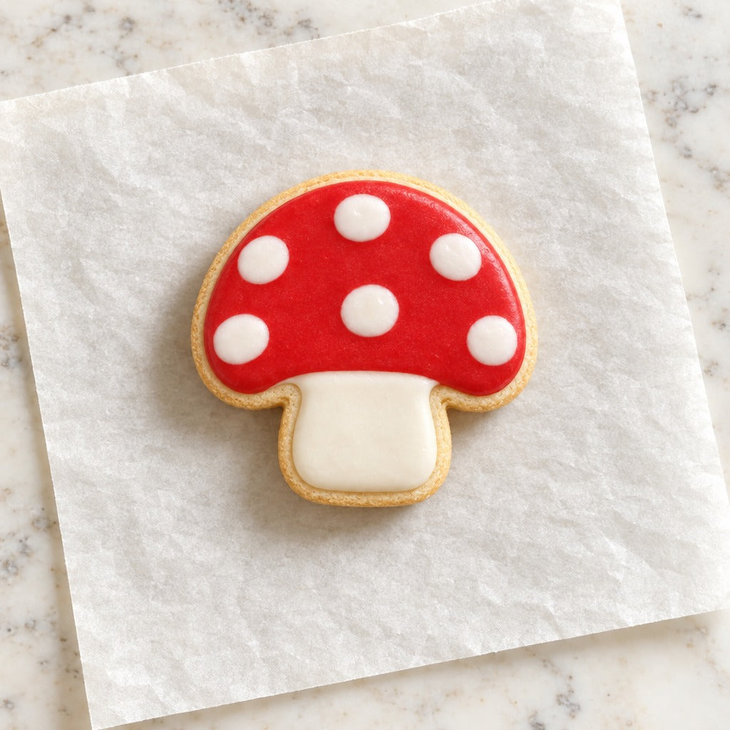 Mushroom Outline Cookie Cutter (decorated cookie mockup)
