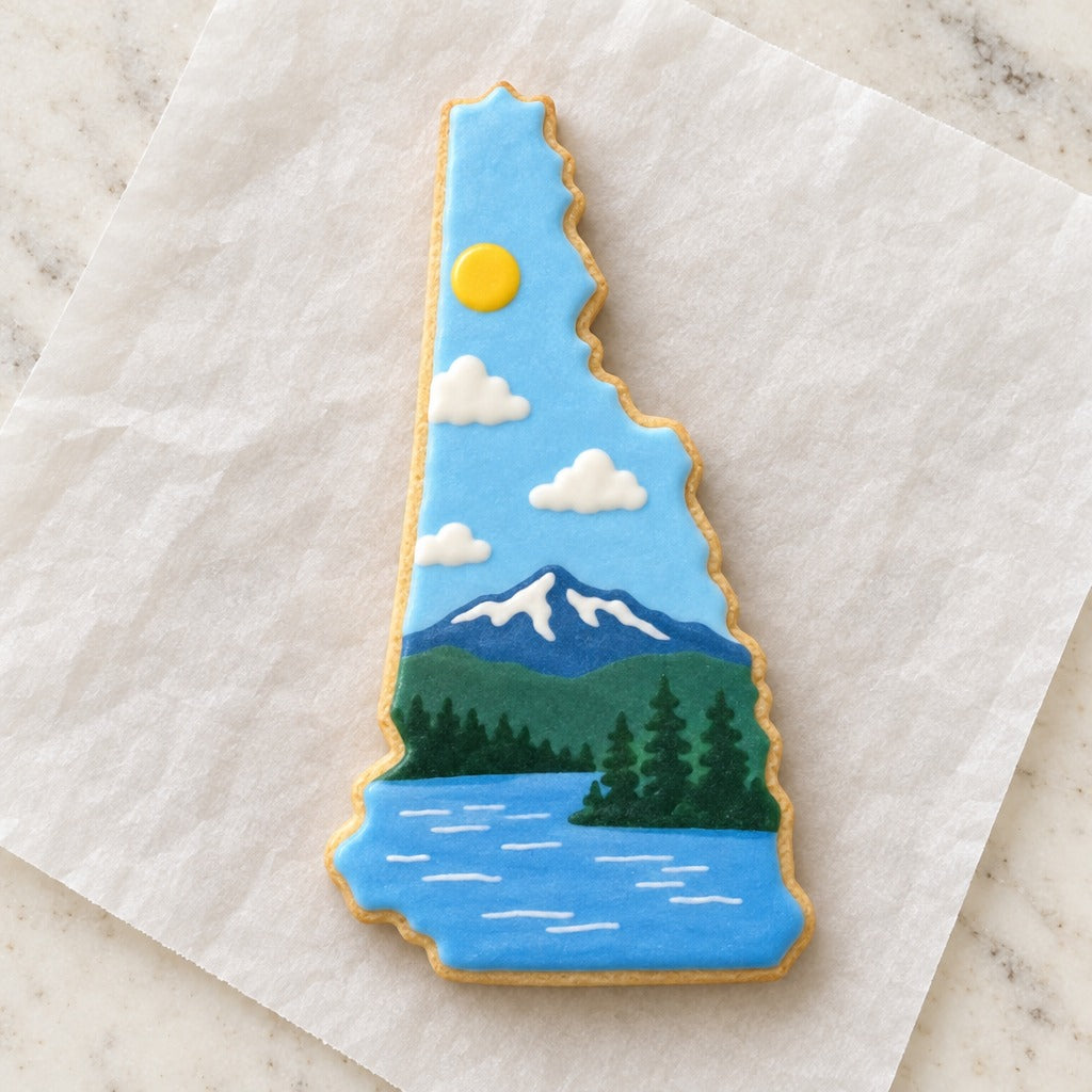 New Hampshire Cookie Cutter (decorated cookie mockup)