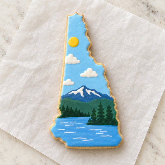 New Hampshire Cookie Cutter (decorated cookie mockup)
