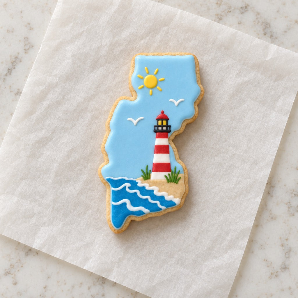 New Jersey State Cookie Cutter (decorated cookie mockup)
