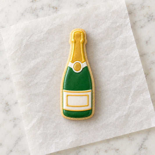 New Year's Champagne Bottle Cookie Cutter (decorated cookie mockup)